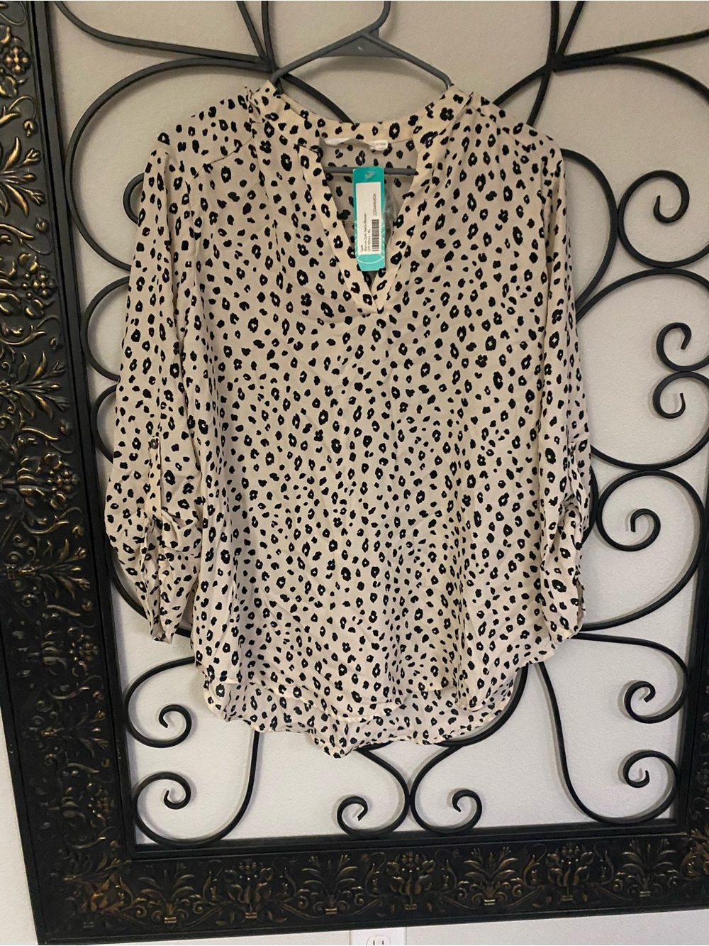 Lush Cream Blouse with Black Leopard Spots
